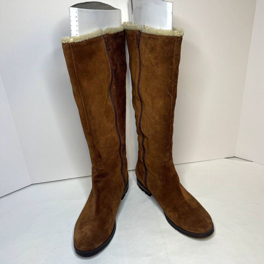 Alfani Vermont Genuine Suede Leather Shearling Triple Buckle Riding Boots Women - Picture 4 of 9